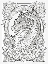 Dragon with Flowers Coloring Pages - Gentle Dragon Surrounded by Blooms  minimal black outline printable sheet, coloring page