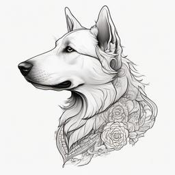 A profile side view of a white swiss shepherd in a sketch like tattoo style  ,tattoo design, white background