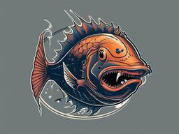 Angler Fish Tattoo-Unique and quirky tattoo featuring an anglerfish, capturing the bizarre beauty of deep-sea creatures.  simple color vector tattoo