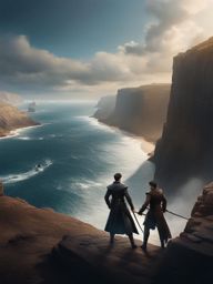 levi ackerman,engaging in a fierce hand-to-hand combat duel,a towering cliff overlooking the ocean detailed matte painting, deep color, fantastical, intricate detail, splash screen, complementary colors, fantasy concept art, 8k resolution trending on artstation unreal engine 5