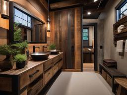 A master bathroom with Post-Apocalyptic interior design incorporates industrial fixtures, reclaimed materials, and earthy colors that transform the space into a rustic retreat for relaxation.  