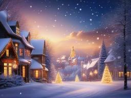 Christmas wallpaper - Twinkling cityscape covered in fresh snow on Christmas Eve  aesthetic background wallpaper