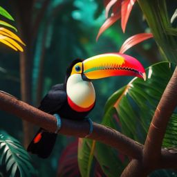 Cute Toucan Perched in a Colorful Jungle 8k, cinematic, vivid colors