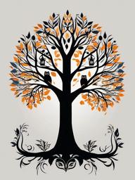 tree tattoo with owl  simple vector color tattoo