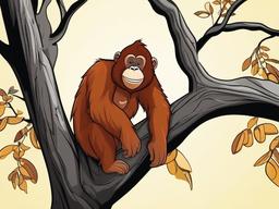 Orangutan Cartoon - Cartoon of orangutan hanging on branches  