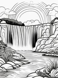 Rainbow Coloring Page - Rainbow accompanied by a waterfall.  easy,simple,minimal,coloring pages,black and white outline