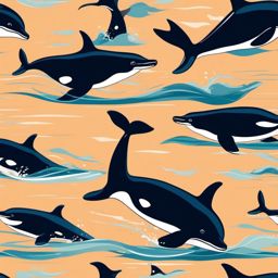 Orcas Breaching Clip Art - Orcas breaching the water's surface in unison,  color vector clipart, minimal style