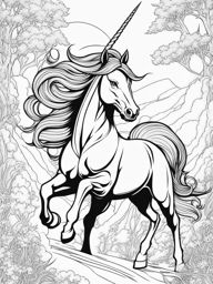 unicorn coloring pages - fierce unicorn charging into battle, its horn glowing with mystical energy as it defends a magical realm. 