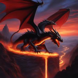 red-eyes black dragon ruling over a fiery, nocturnal landscape. 