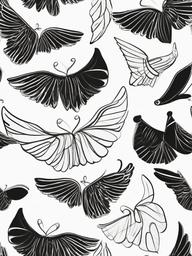 drawing of cartoon wings  minimal rough sketch scribbles,doodles,black and white