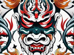 oni mask tattoo traditional  simple color tattoo,white background,minimal