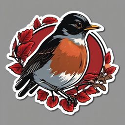 American Robin Sticker - An American robin with a red breast, ,vector color sticker art,minimal