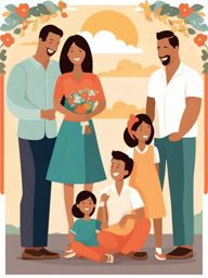 family clipart - a loving and united family illustration. 