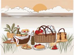 Picnic Setup clipart - Setting up a lakeside picnic with a basket., ,vector color clipart,minimal