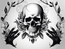 skull hand tattoo black and white design 