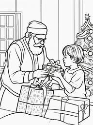 Santa Giving a Present Coloring Pages - Handing a Gift to a Child  minimal black outline printable sheet, coloring page