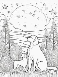 Dog with Stars Coloring Pages - Dreamy Scene of Dogs Under the Stars  minimal black outline printable sheet, coloring page