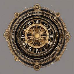 Eccentric astronomical clock design: Celestial bodies and intricate gears in harmony.  simple color tattoo style