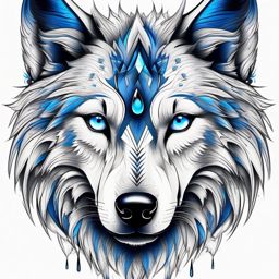 Wolf with Blue Eyes Tattoo,mesmerizing tattoo of a wolf with piercing blue eyes, symbol of depth and mystery. , tattoo design, white clean background