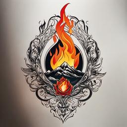 fire and earth tattoo  simple color tattoo,white background