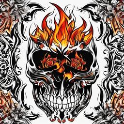 fire skull tattoo  simple color tattoo,white background