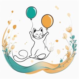 Whimsical cat and infinity balloon, a playful representation of a cat holding onto an infinite balloon, symbolizing boundless joy.  colored tattoo style, minimalist, white background
