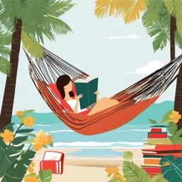 Summer Reading clipart - Enjoying a book in a hammock, ,vector color clipart,minimal