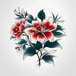japanese traditional tattoo flower  simple color tattoo,white background,minimal