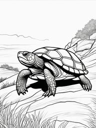 Turtle Coloring Pages - Turtle climbing a hill with determination  simple coloring pages