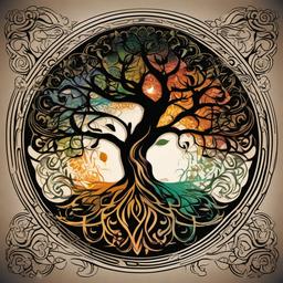 yin yang tree of life tattoo  simple vector color tattoo