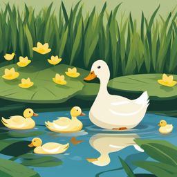 Duck Family clipart - Duck family by a pond, ,vector color clipart,minimal