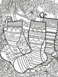 Christmas Socks Colouring Pages  outling,coloring pages,black and whit