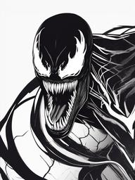 drawing of Venom with a sinister smile  minimal rough sketch scribbles,doodles,black and white