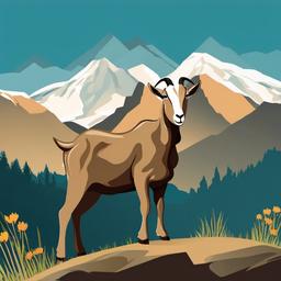 Goat clipart - goat with a backdrop of mountains  clipart