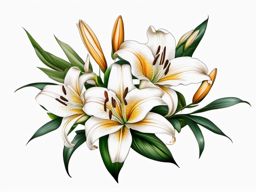 Lily tattoo: Delicate and graceful lilies, representing purity, renewal, and the beauty of life.  color tattoo style, minimalist, white background