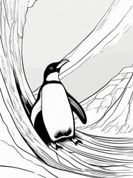 Penguin Coloring Pages - Penguin sliding down a giant ice slide  simple coloring pages