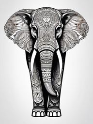 Elephant Tattoo - Noble elephant with intricate patterns, symbolizing strength and wisdom  few color tattoo design, simple line art, design clean white background