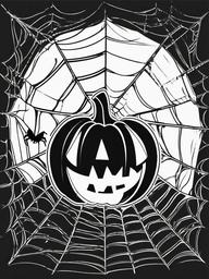 Pumpkin with Spider Webs Coloring Pages - Creepy Webs Covering a Halloween Pumpkin  minimal black outline printable sheet, coloring page