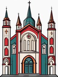 Church clipart - church decorated for Christmas  color,minimalist,vector clipart