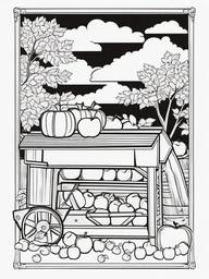 Cider Mill Coloring Pages - Making Fresh Apple Cider in Autumn  minimal black outline printable sheet, coloring page