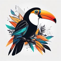 Modern, geometric toucan tattoo wings.  color tattoo style, minimalist design, white background