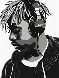 drawing of Juice Wrld with headphones on  minimal rough sketch scribbles,doodles,black and white