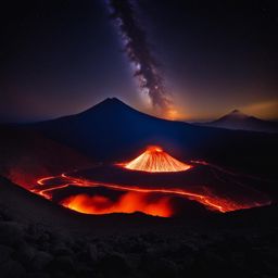 pacaya volcano - create a night scene of pacaya volcano in guatemala, just across the border, where the fiery lava flows and starry skies create a mesmerizing contrast. 