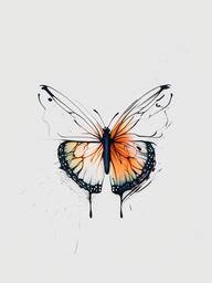 butterfly fineline tattoo  simple color tattoo, minimal, white background