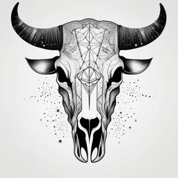 Bull skull with cosmic constellations ink. Celestial tribute to the wild.  minimalist black white tattoo style