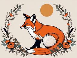 fox and sparrow tattoo  minimalist color tattoo, vector