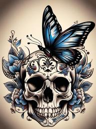 skull butterfly tattoo traditional  