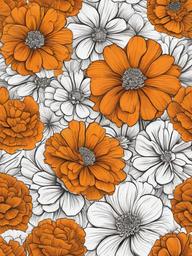 Floral Marigolds - Bright orange and yellow flowers with ruffled petals.  outling,coloring pages,black and white