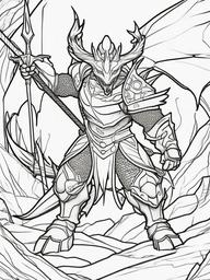 Dragonkin Coloring Pages - Humanoid Dragon Warriors  minimal black outline printable sheet, coloring page