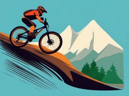 Mountain Biking Jump Clipart - A mountain biker catching air on a trail.  color vector clipart, minimal style